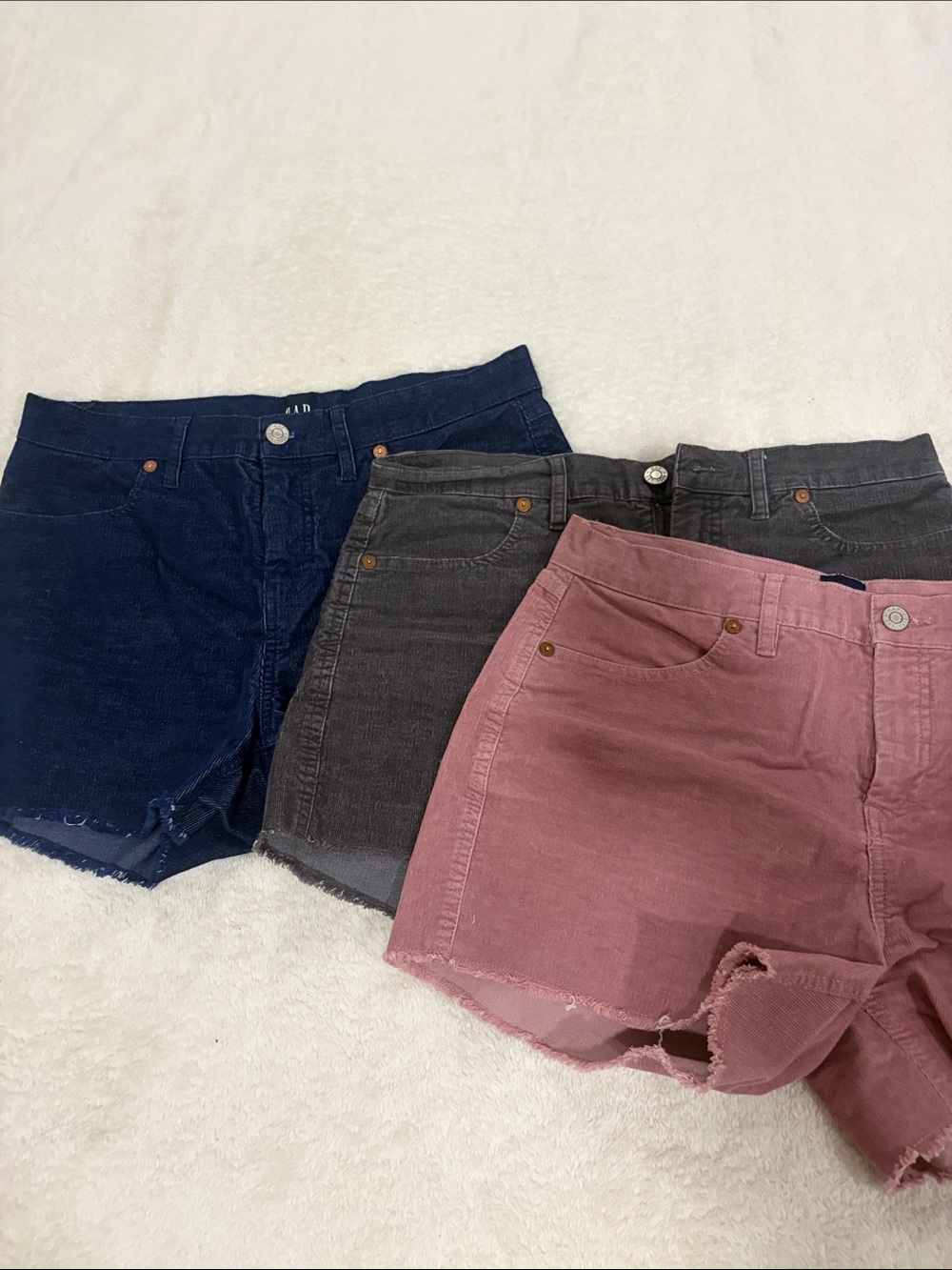 GAP High-Rise Corduroy Shorts Trio - Navy, Charcoal, Dusty Rose